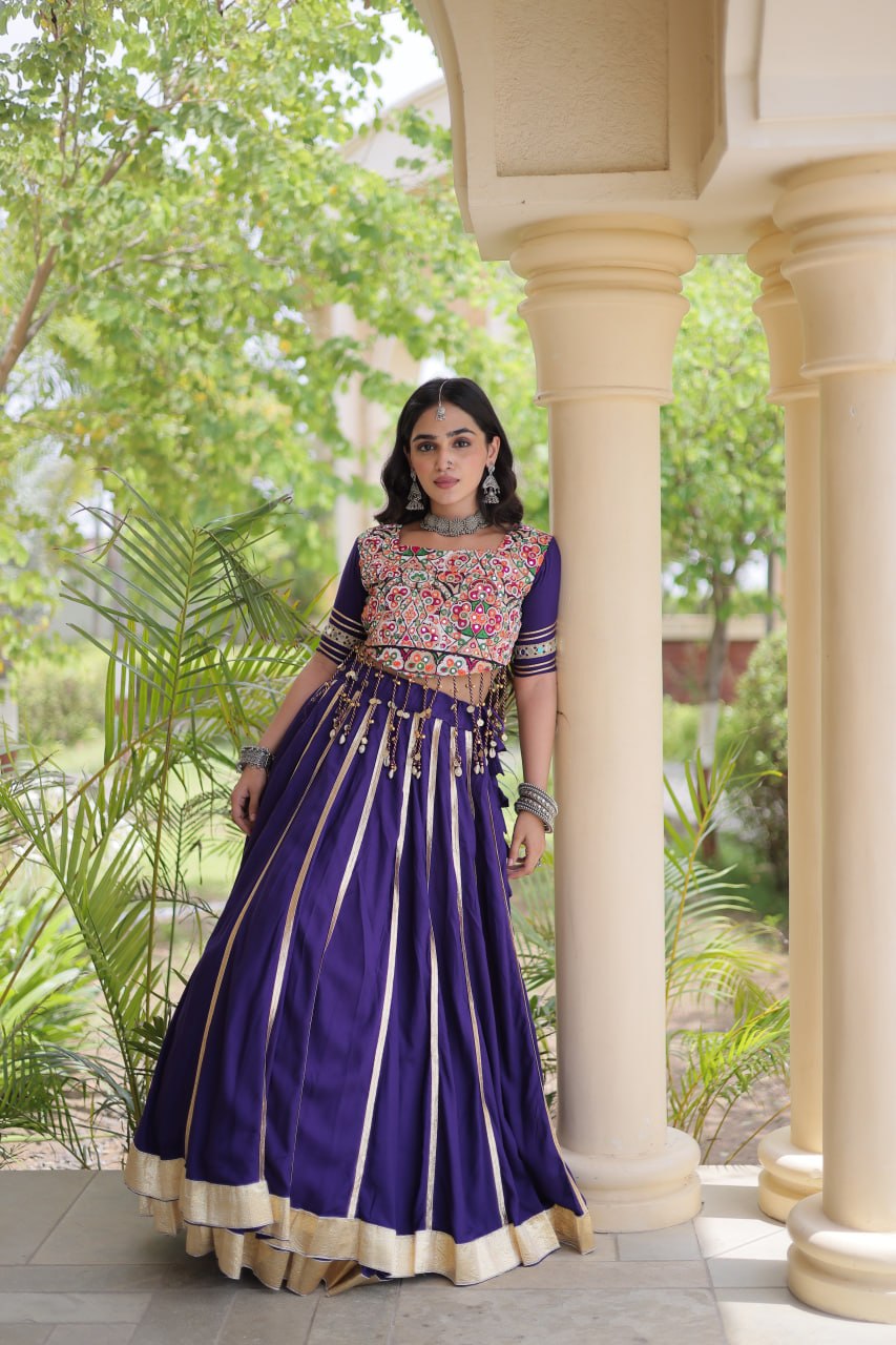 Reyon Gota Patti Lehenga Choli with Gamthi Embroidered Blouse