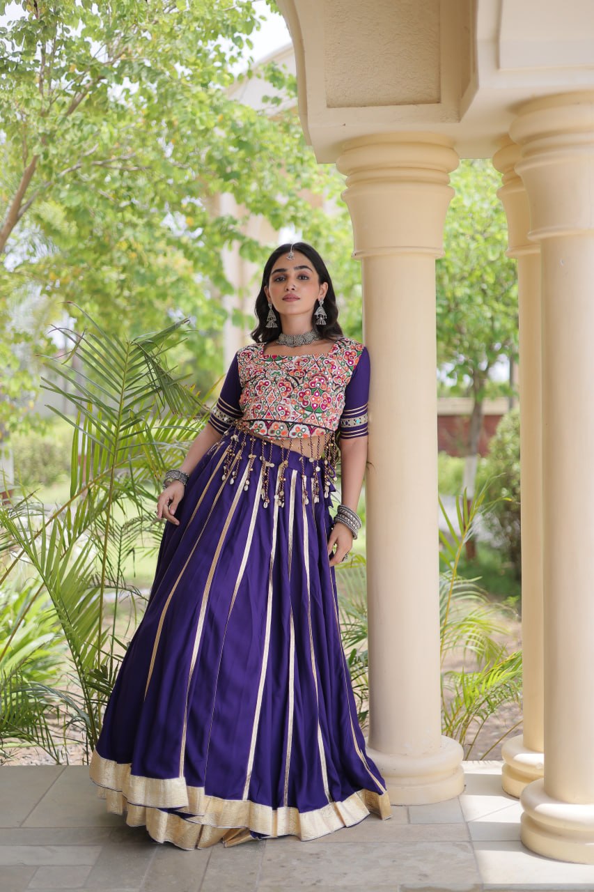 Reyon Gota Patti Lehenga Choli with Gamthi Embroidered Blouse