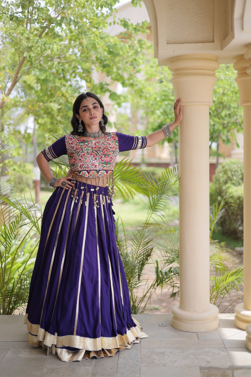 Reyon Gota Patti Lehenga Choli with Gamthi Embroidered Blouse