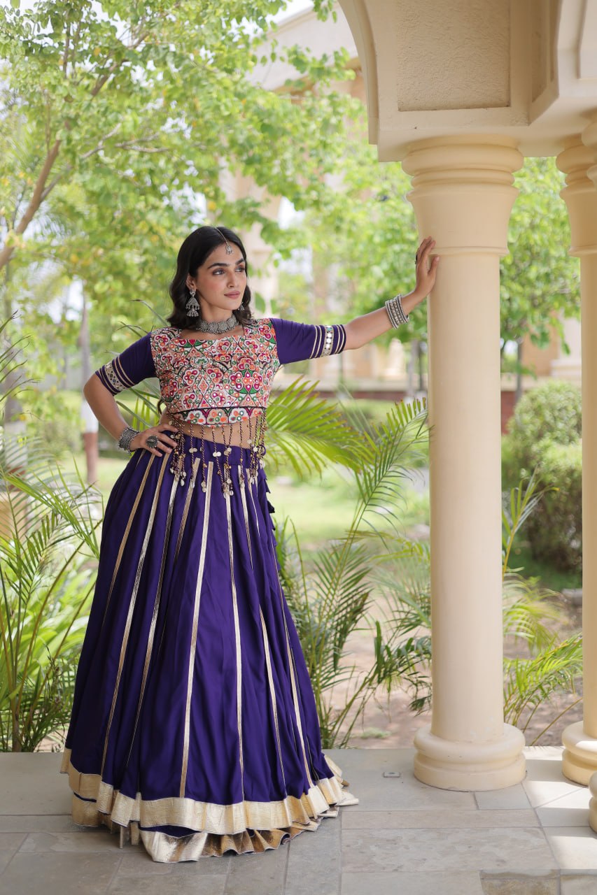 Reyon Gota Patti Lehenga Choli with Gamthi Embroidered Blouse