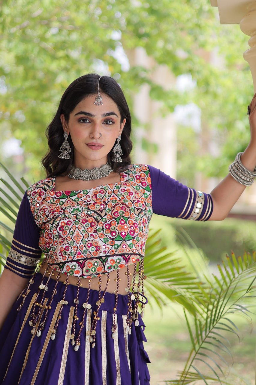 Reyon Gota Patti Lehenga Choli with Gamthi Embroidered Blouse