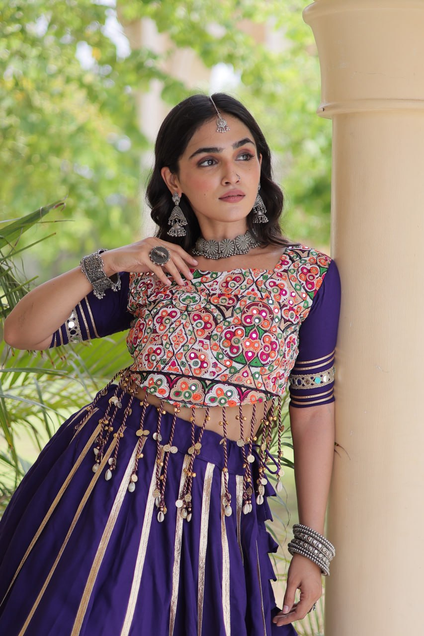 Reyon Gota Patti Lehenga Choli with Gamthi Embroidered Blouse