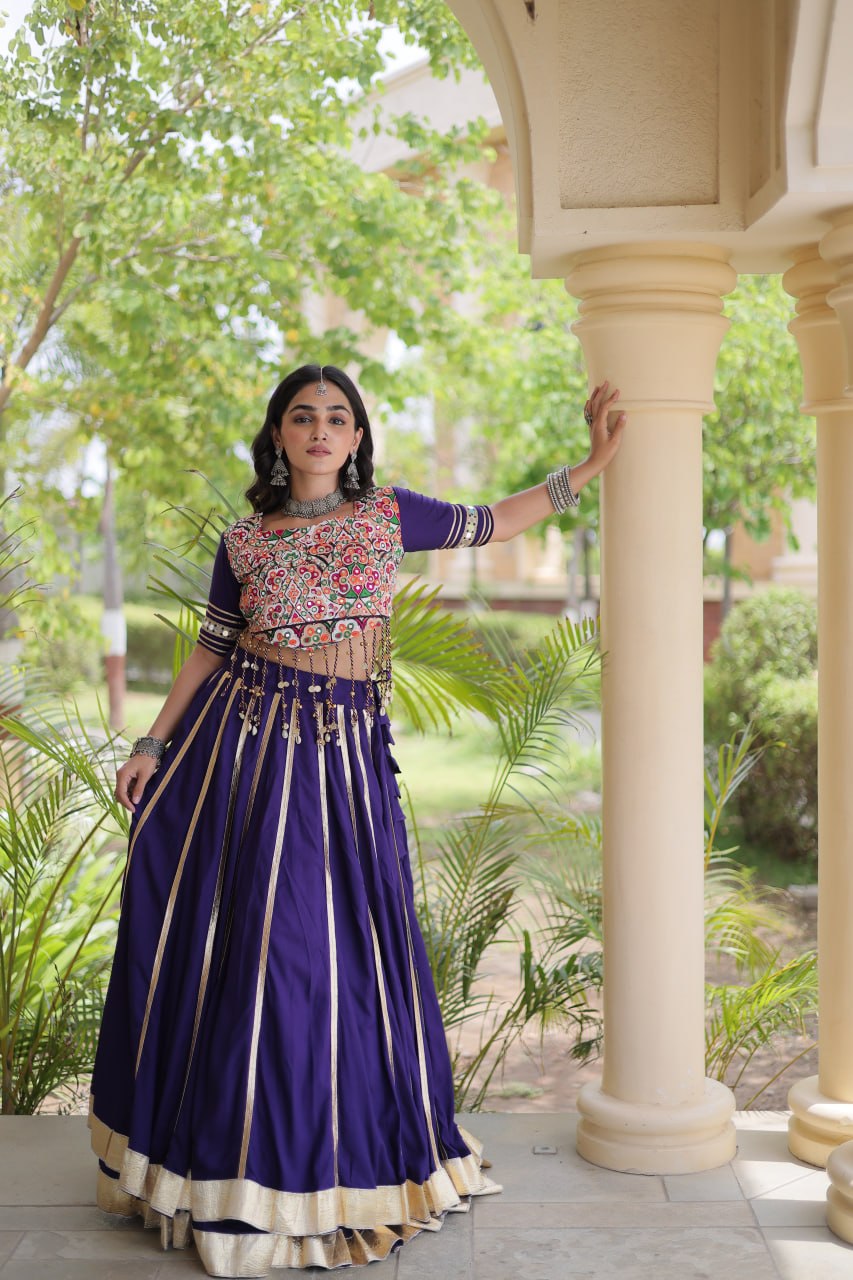 Reyon Gota Patti Lehenga Choli with Gamthi Embroidered Blouse
