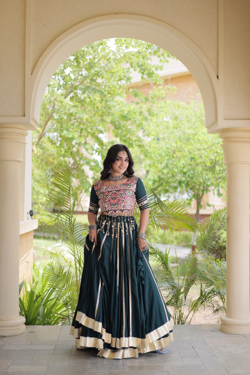 Reyon Gota Patti Lehenga Choli with Gamthi Embroidered Blouse