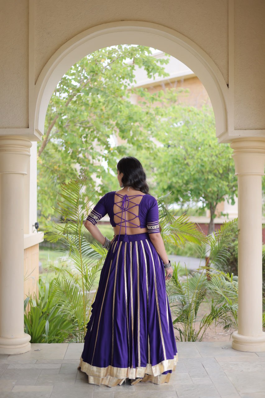 Reyon Gota Patti Lehenga Choli with Gamthi Embroidered Blouse