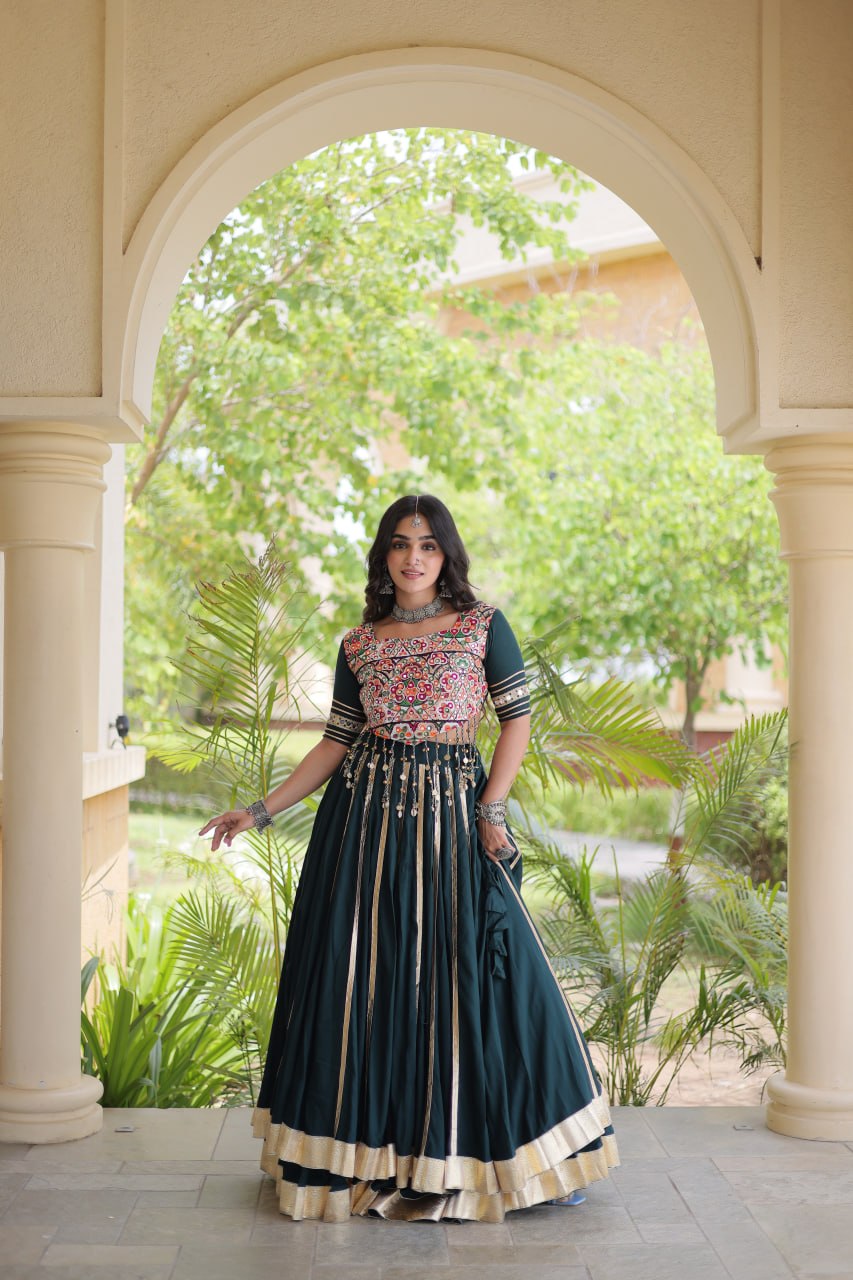 Reyon Gota Patti Lehenga Choli with Gamthi Embroidered Blouse