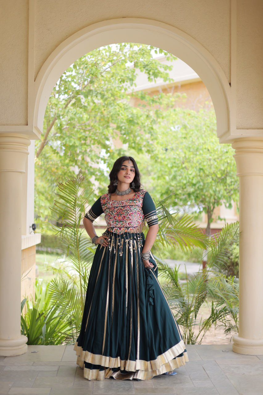 Reyon Gota Patti Lehenga Choli with Gamthi Embroidered Blouse