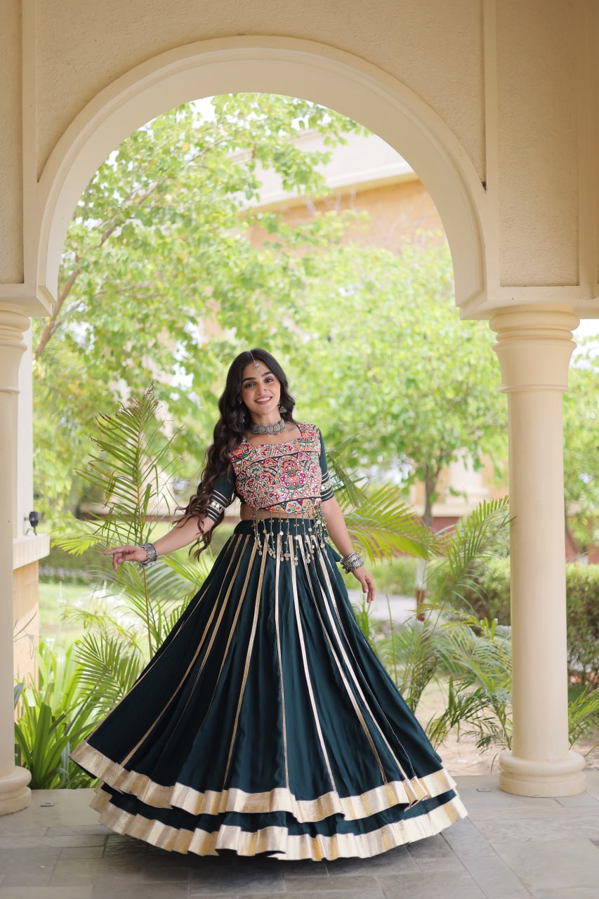 Reyon Gota Patti Lehenga Choli with Gamthi Embroidered Blouse