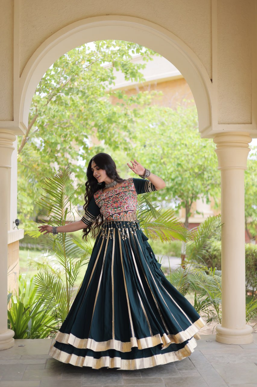 Reyon Gota Patti Lehenga Choli with Gamthi Embroidered Blouse