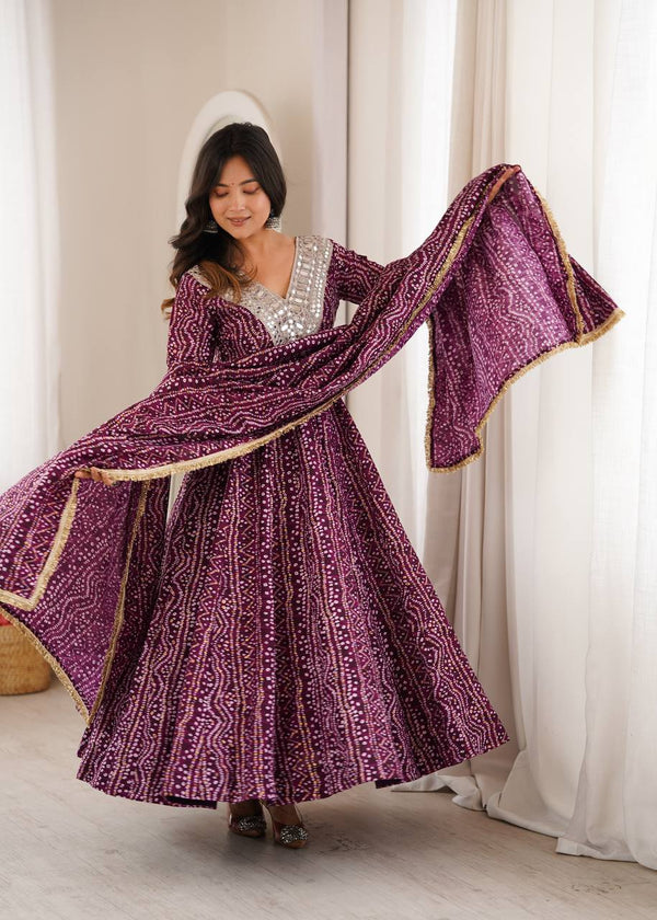 Reyon Embroidered Gown with Pant and Dupatta for Festive Occasions