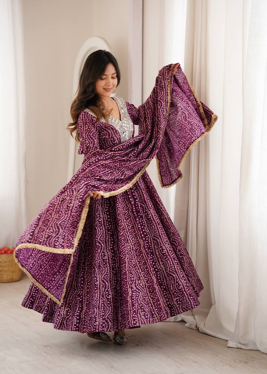Reyon Embroidered Gown with Pant and Dupatta for Festive Occasions
