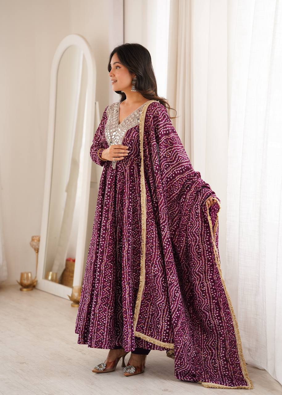 Reyon Embroidered Gown with Pant and Dupatta for Festive Occasions