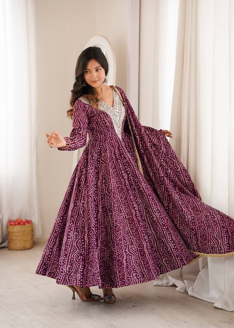 Reyon Embroidered Gown with Pant and Dupatta for Festive Occasions