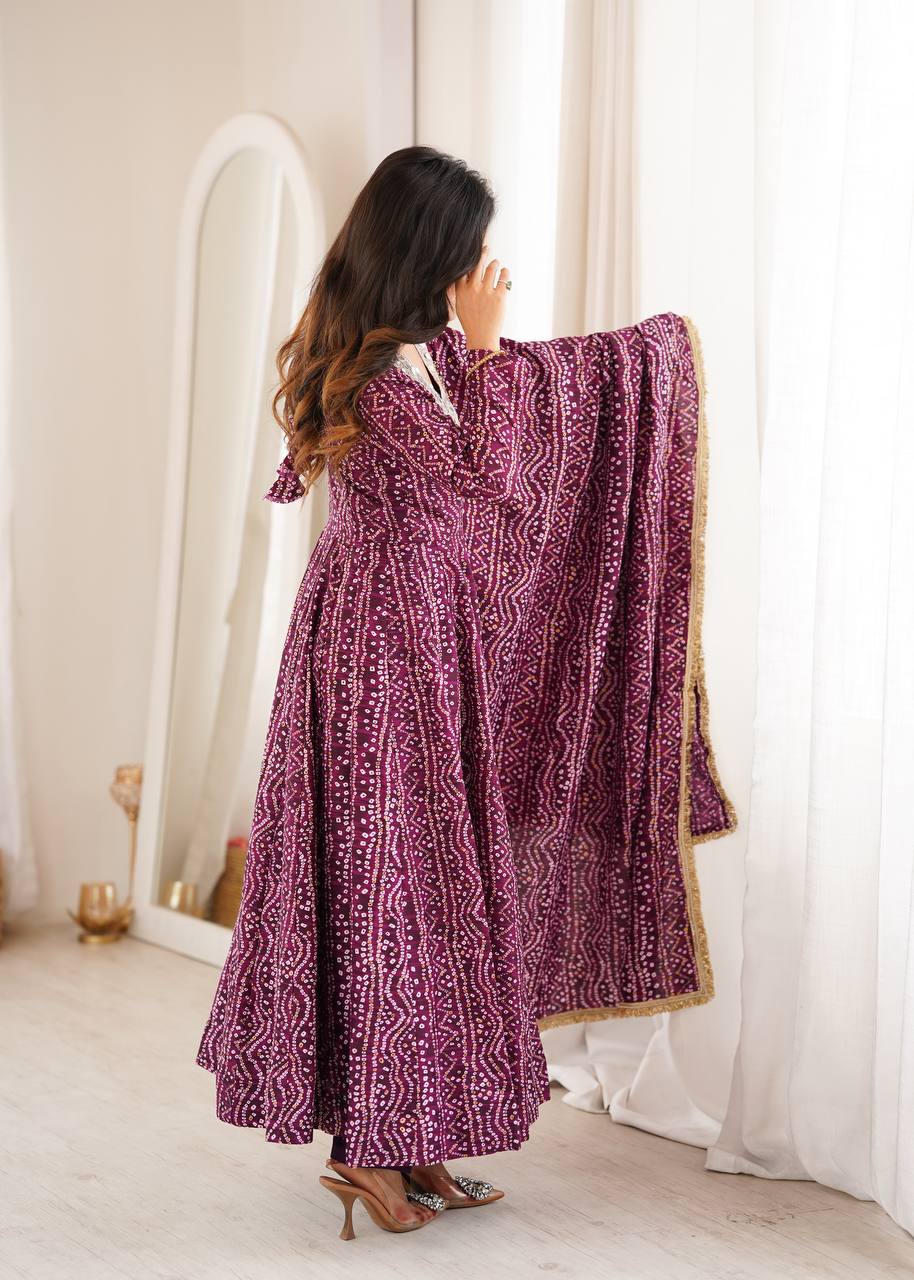 Reyon Embroidered Gown with Pant and Dupatta for Festive Occasions