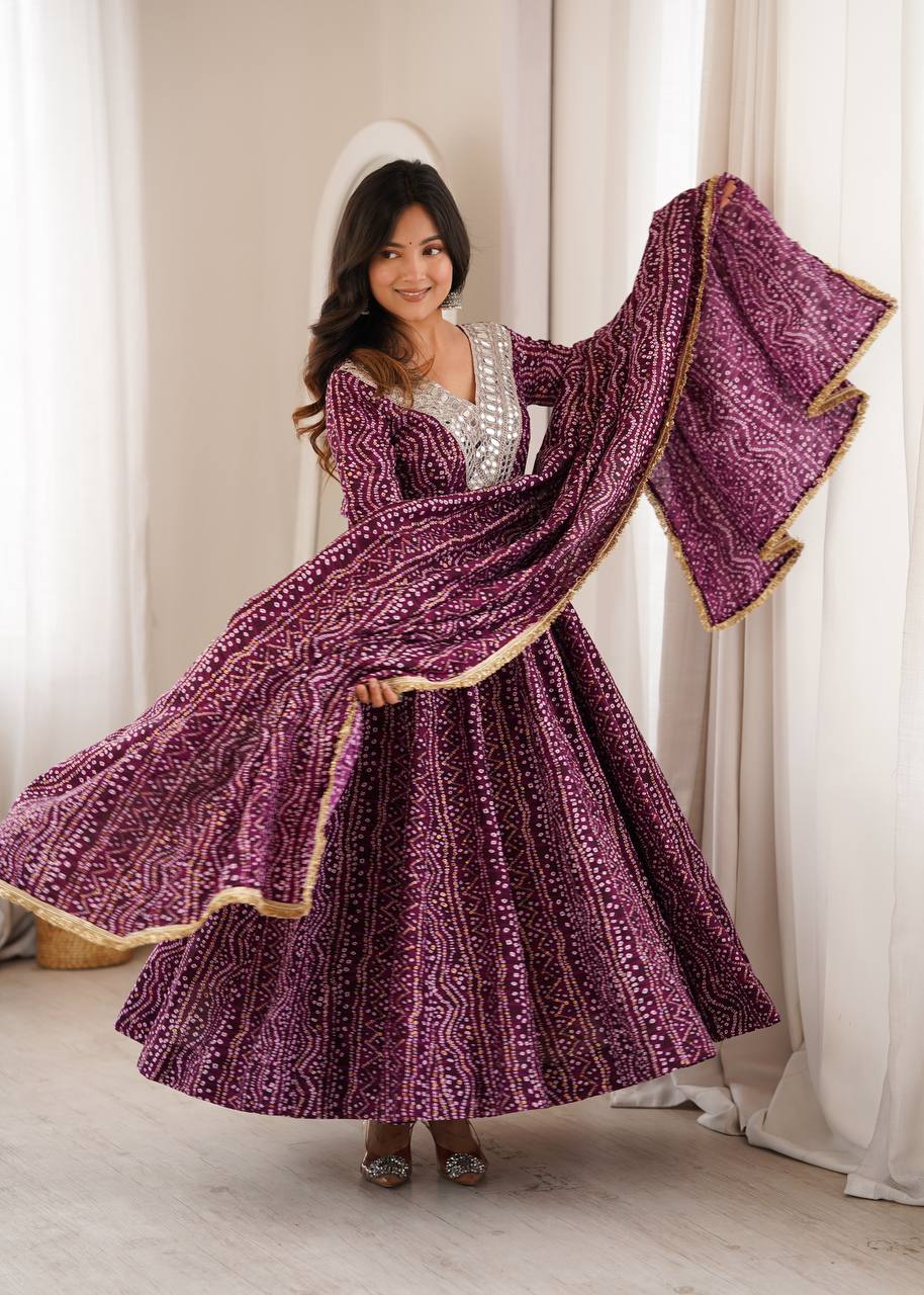 Reyon Embroidered Gown with Pant and Dupatta for Festive Occasions