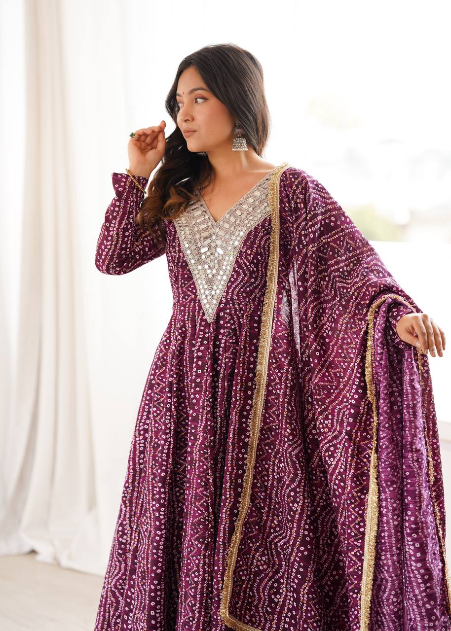 Reyon Embroidered Gown with Pant and Dupatta for Festive Occasions