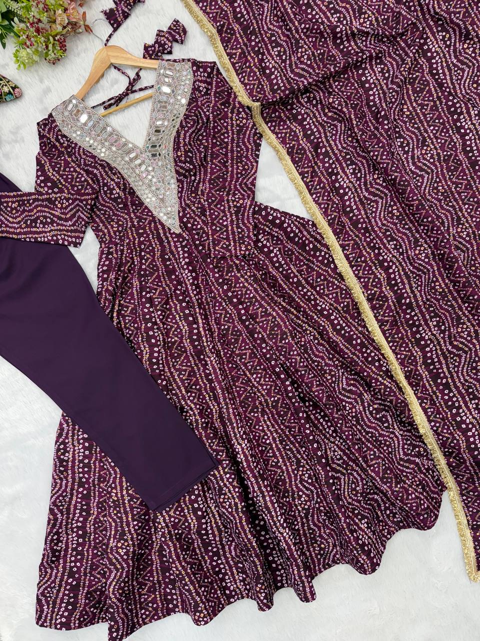 Reyon Embroidered Gown with Pant and Dupatta for Festive Occasions