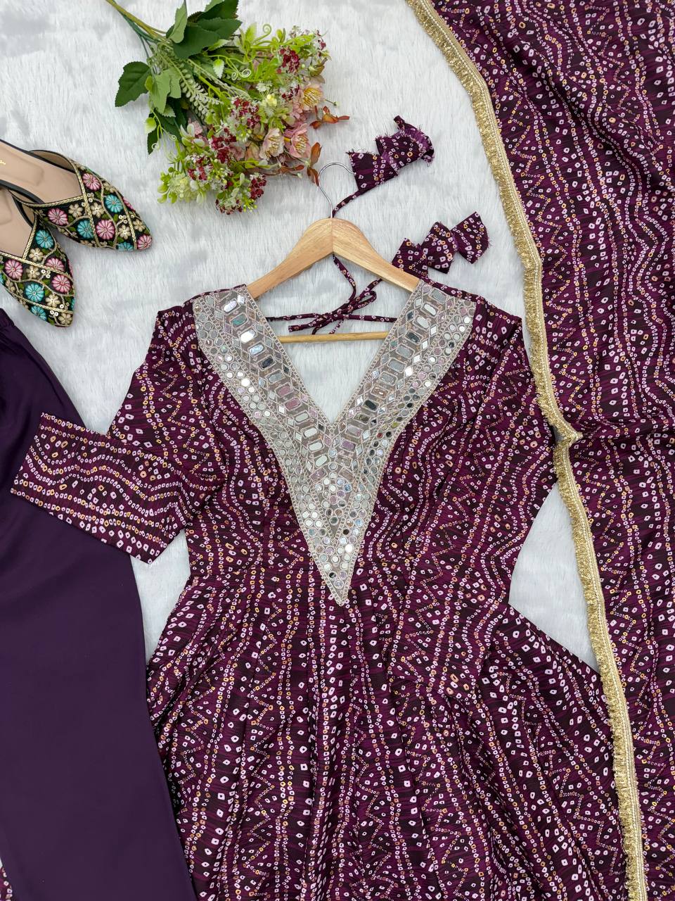 Reyon Embroidered Gown with Pant and Dupatta for Festive Occasions