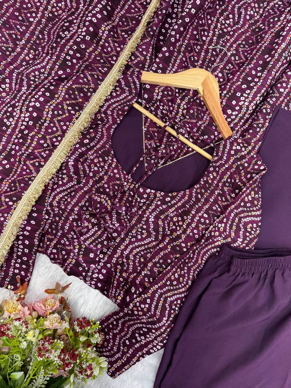 Reyon Embroidered Gown with Pant and Dupatta for Festive Occasions