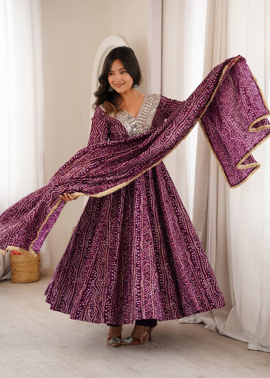 Reyon Embroidered Gown with Pant and Dupatta for Festive Occasions