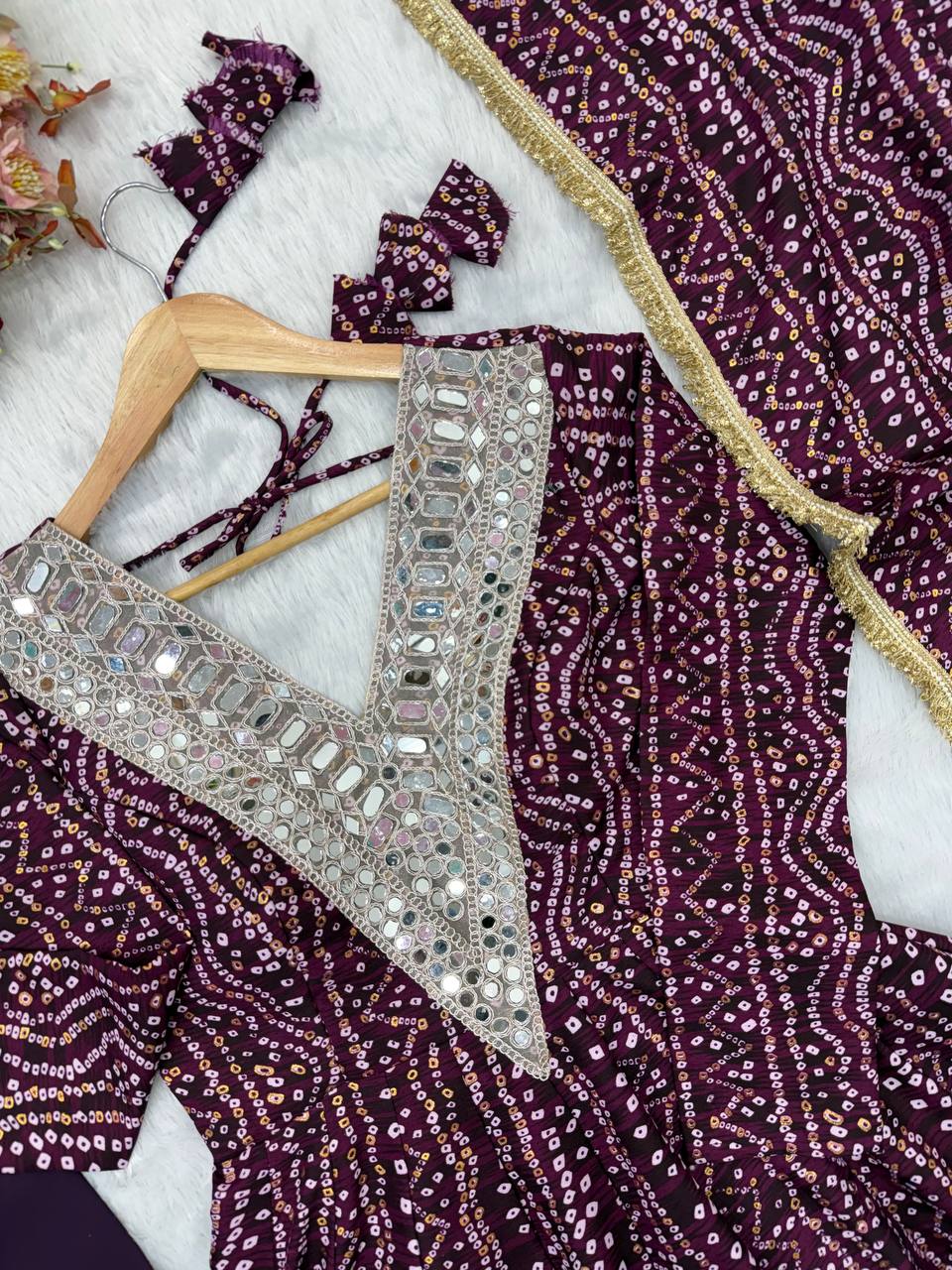 Reyon Embroidered Gown with Pant and Dupatta for Festive Occasions
