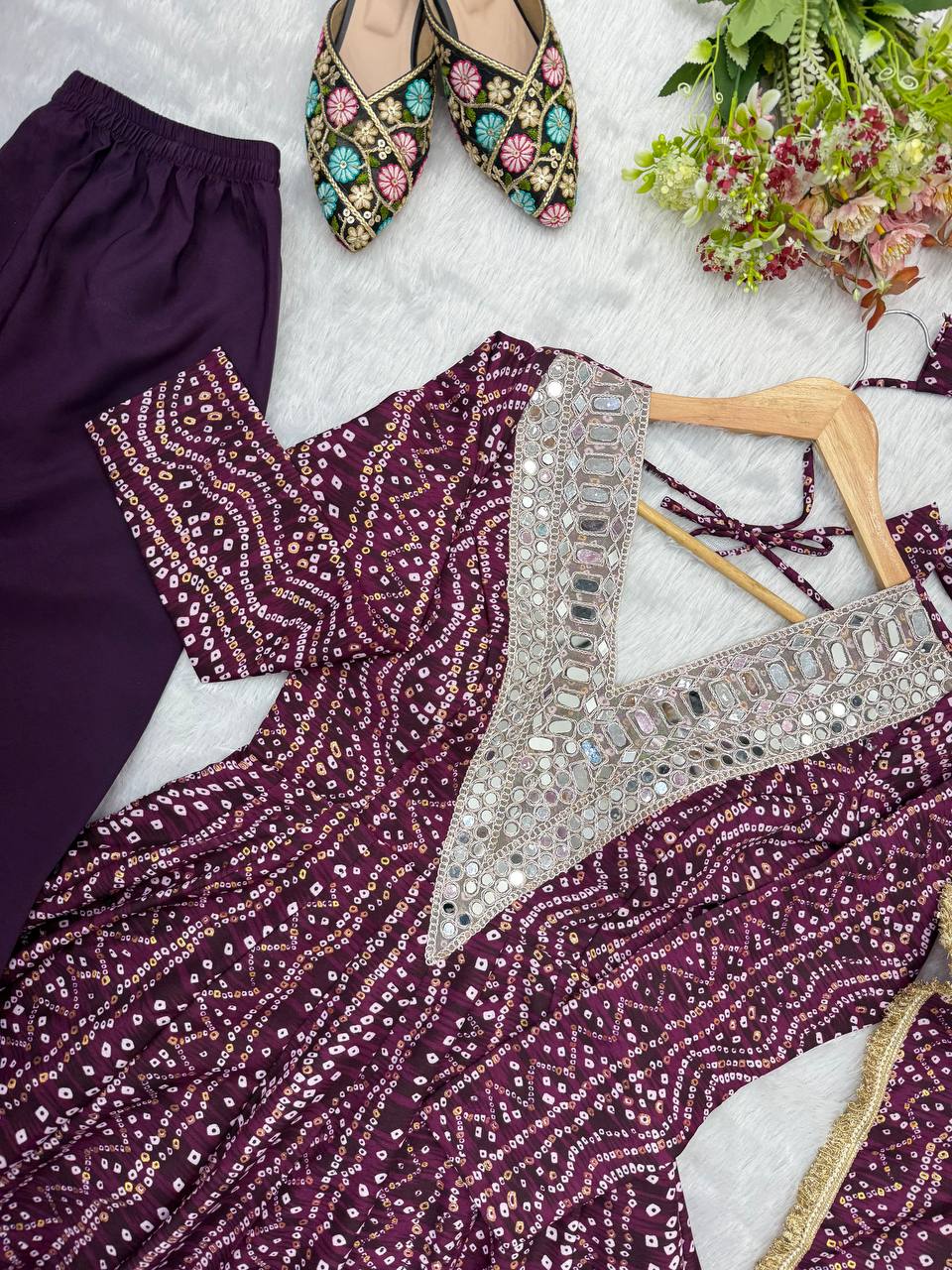 Reyon Embroidered Gown with Pant and Dupatta for Festive Occasions