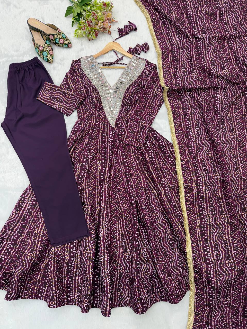 Reyon Embroidered Gown with Pant and Dupatta for Festive Occasions