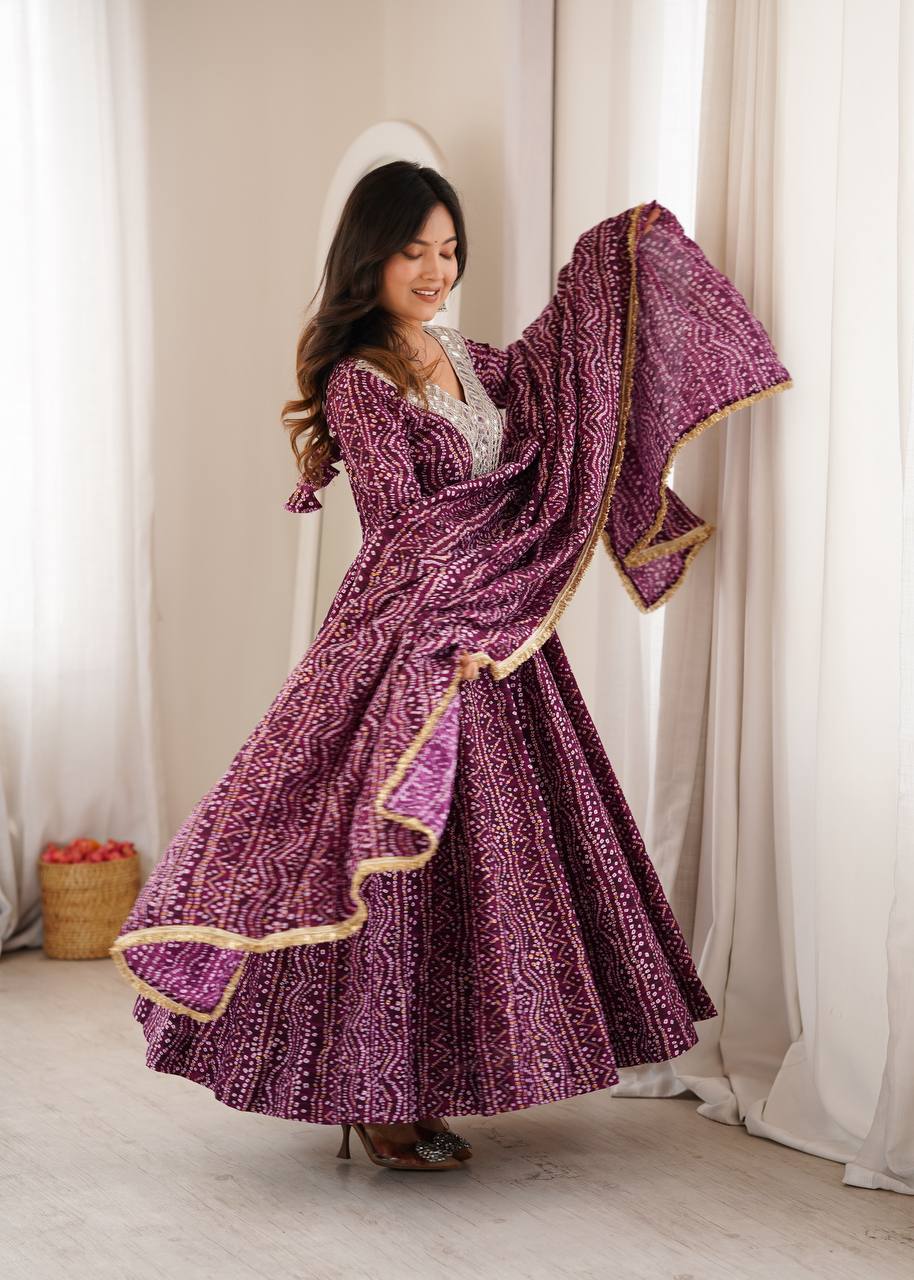 Reyon Embroidered Gown with Pant and Dupatta for Festive Occasions