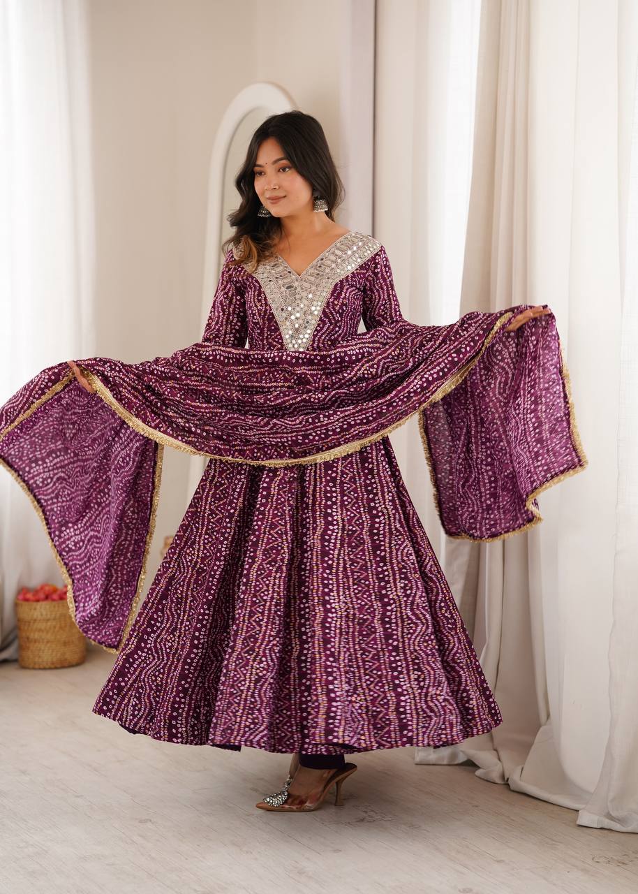 Reyon Embroidered Gown with Pant and Dupatta for Festive Occasions