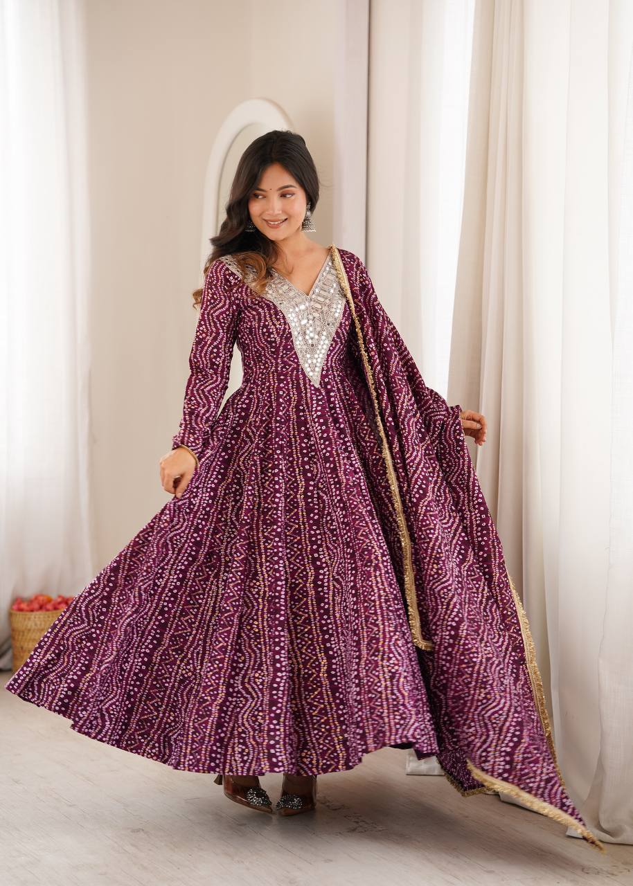 Reyon Embroidered Gown with Pant and Dupatta for Festive Occasions