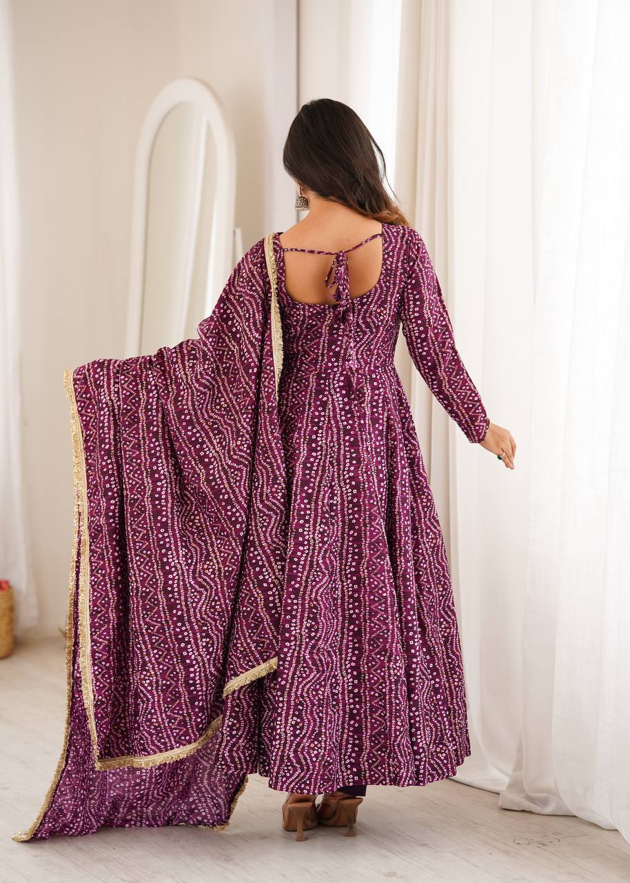 Reyon Embroidered Gown with Pant and Dupatta for Festive Occasions