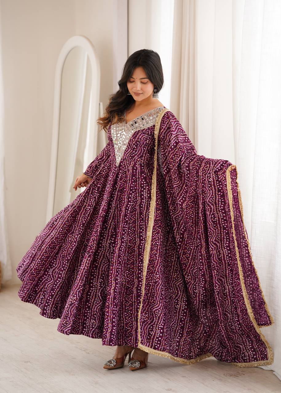 Reyon Embroidered Gown with Pant and Dupatta for Festive Occasions