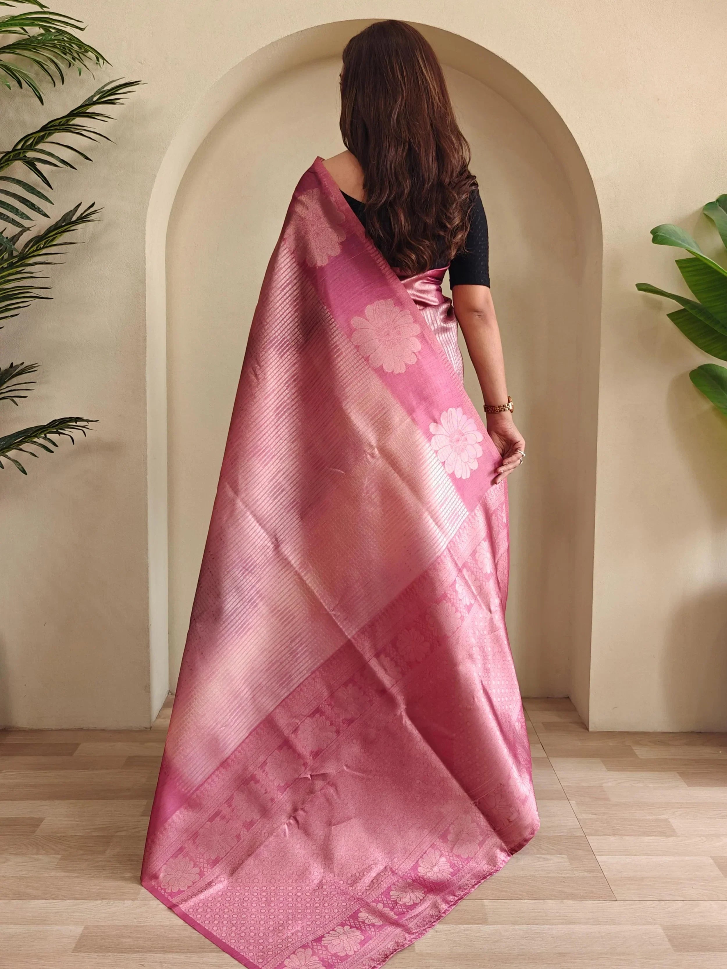Rich Pink Silk Party Wear Saree With Blouse