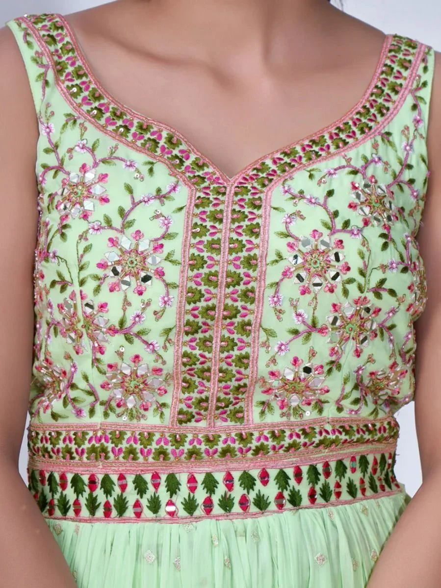 Alluring Mint Green Embroidered Chiffon Ready-Made Palazzo Suit