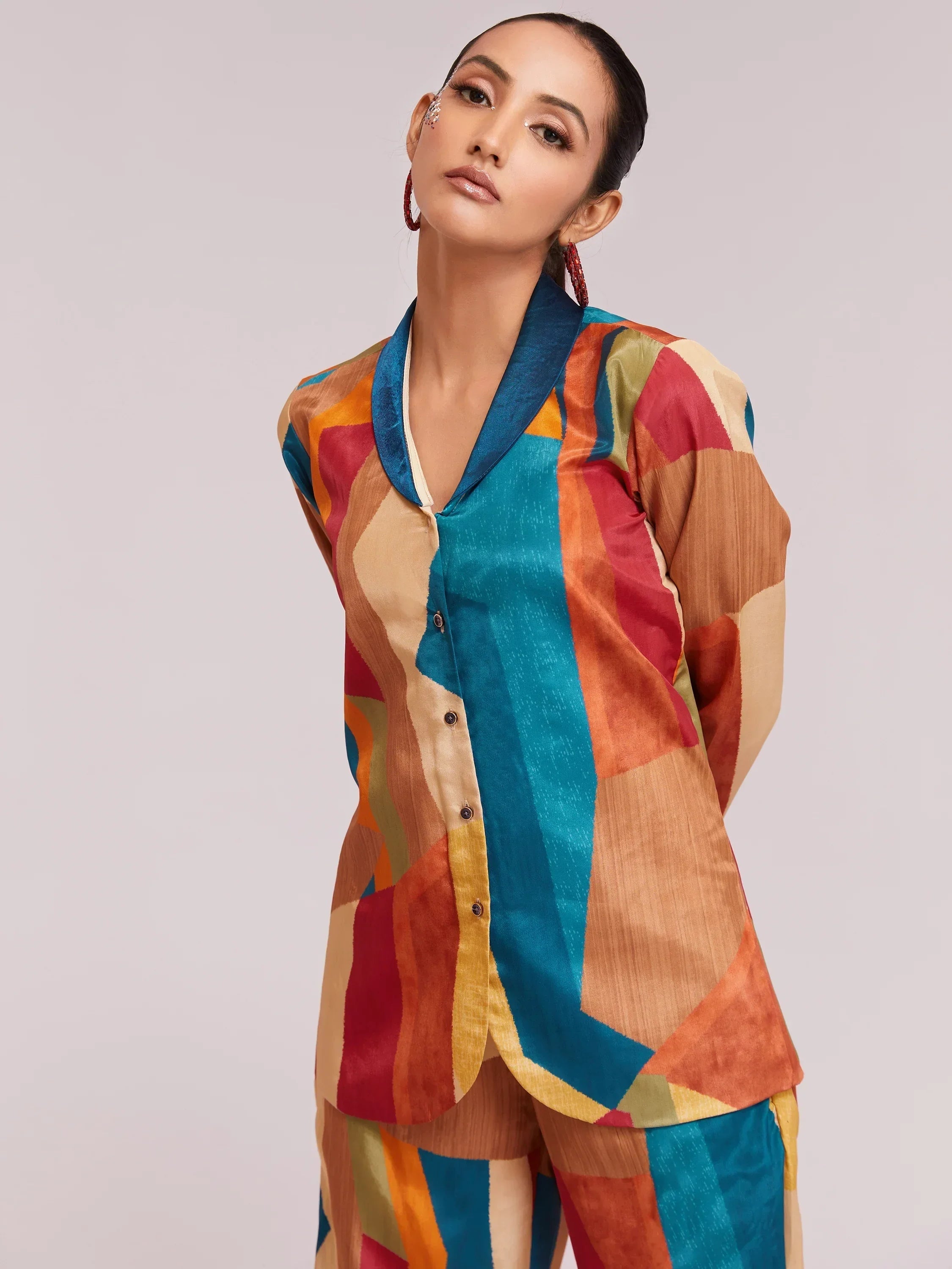 Astonishing Multi-Color Digital Printed Crepe Shirt Pant With Blazer