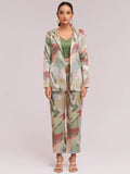 Excellent Multi-Color Satin Stylist Crop Top And Pant With Blazer