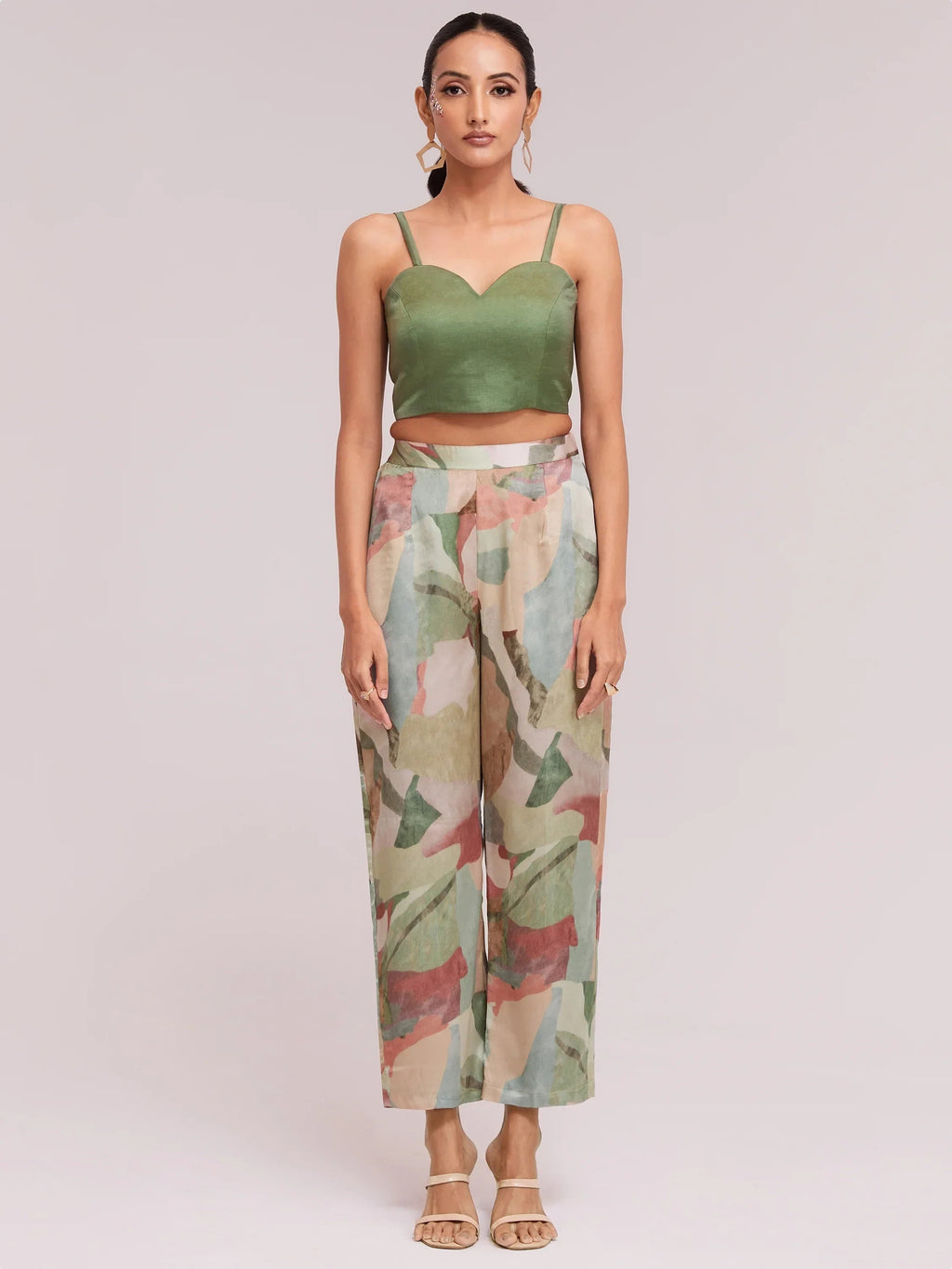 Excellent Multi-Color Satin Stylist Crop Top And Pant With Blazer
