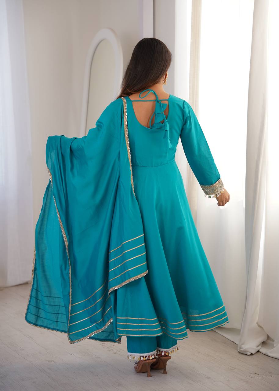 Roman Embroidered Patch Work Gown with Pant and Dupatta