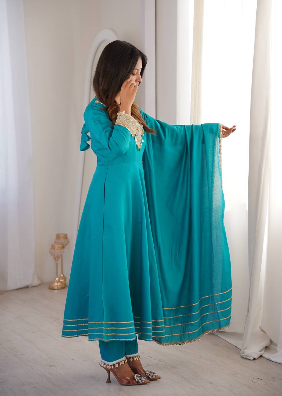 Roman Embroidered Patch Work Gown with Pant and Dupatta