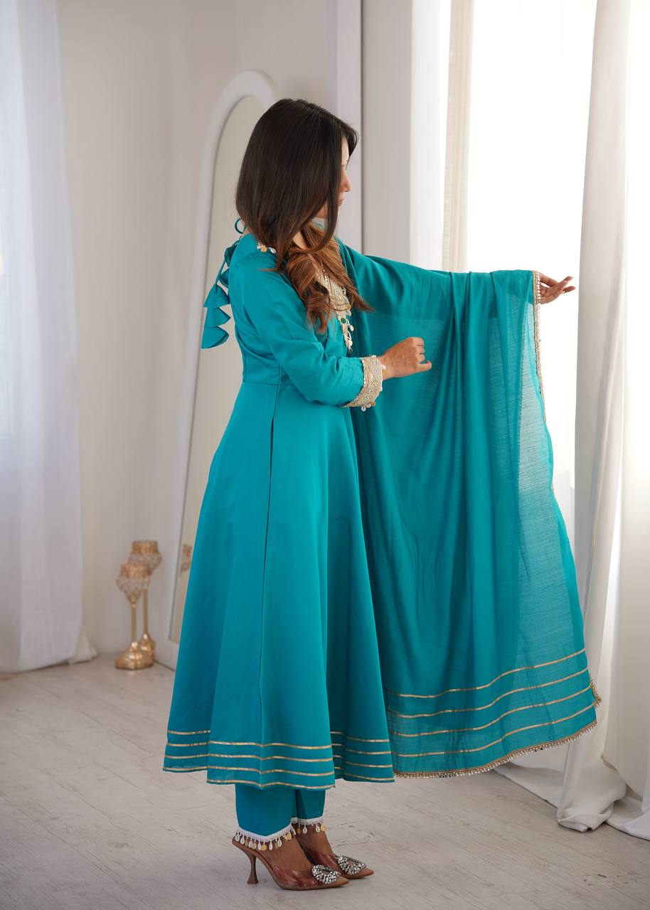 Roman Embroidered Patch Work Gown with Pant and Dupatta