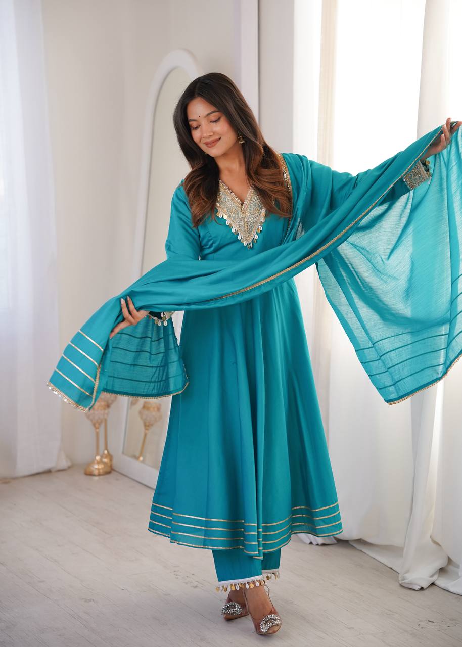 Roman Embroidered Patch Work Gown with Pant and Dupatta