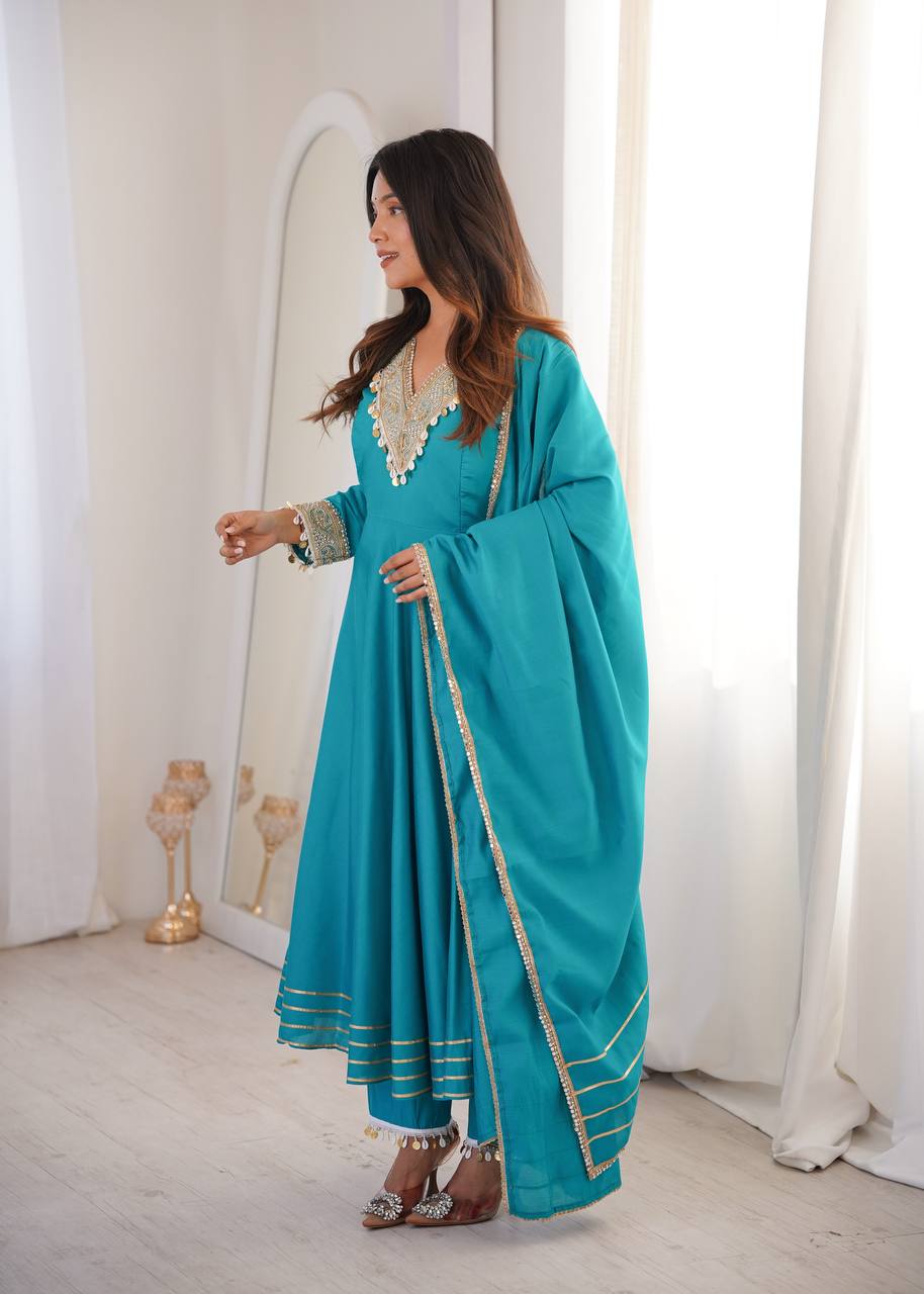 Roman Embroidered Patch Work Gown with Pant and Dupatta