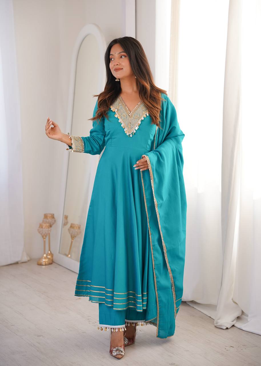 Roman Embroidered Patch Work Gown with Pant and Dupatta