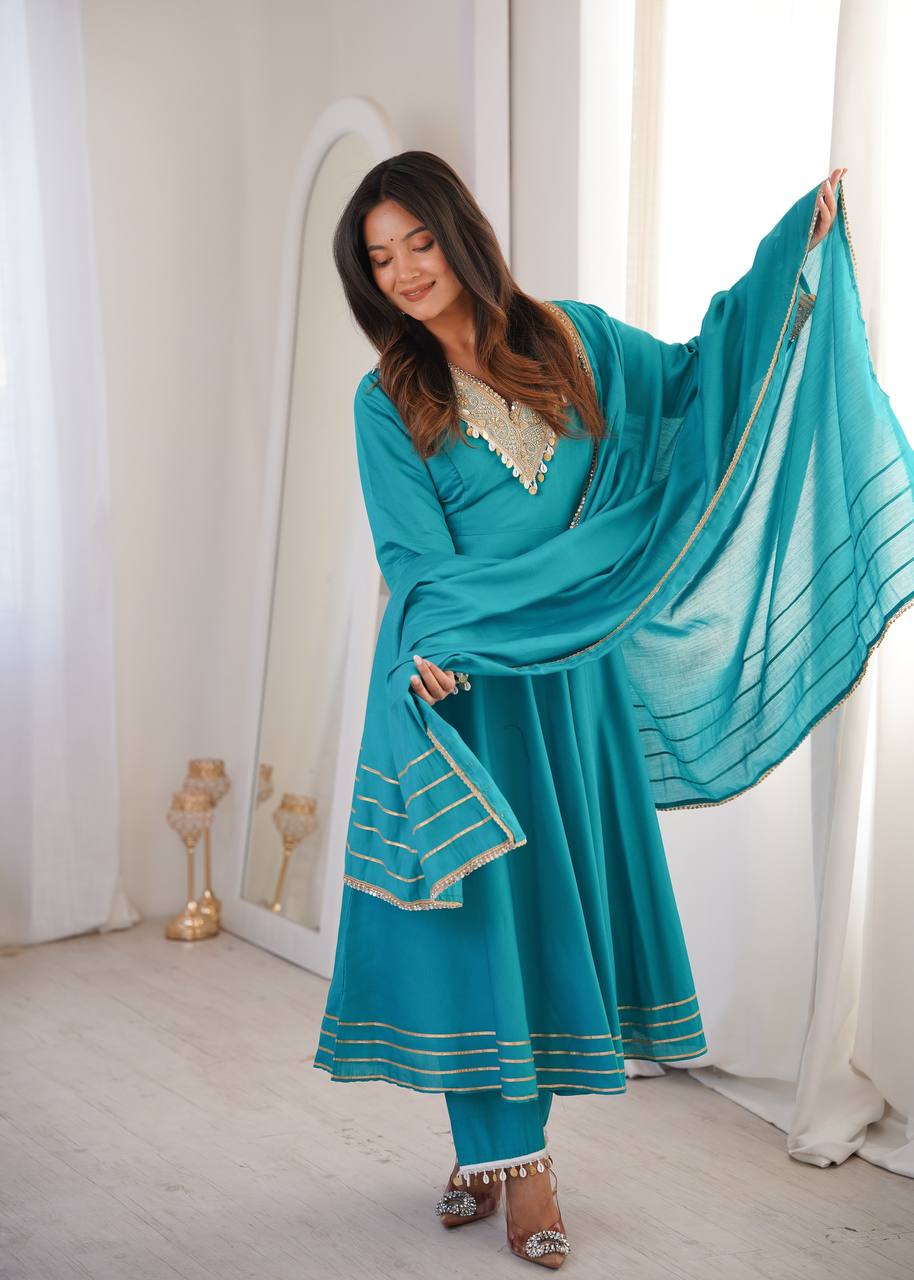 Roman Embroidered Patch Work Gown with Pant and Dupatta