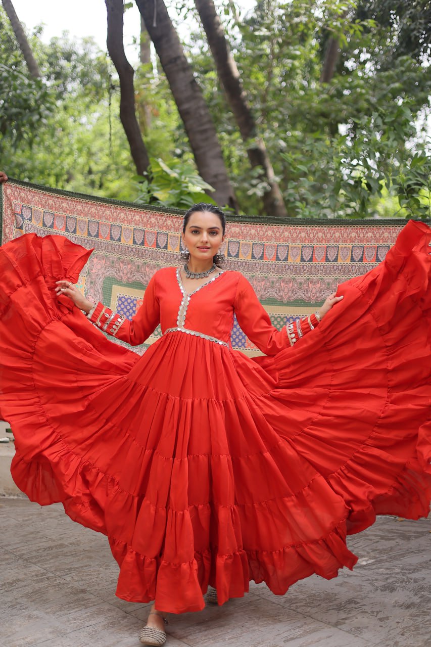 Roman Fabrics Gown with Maslin Crochet Dupatta