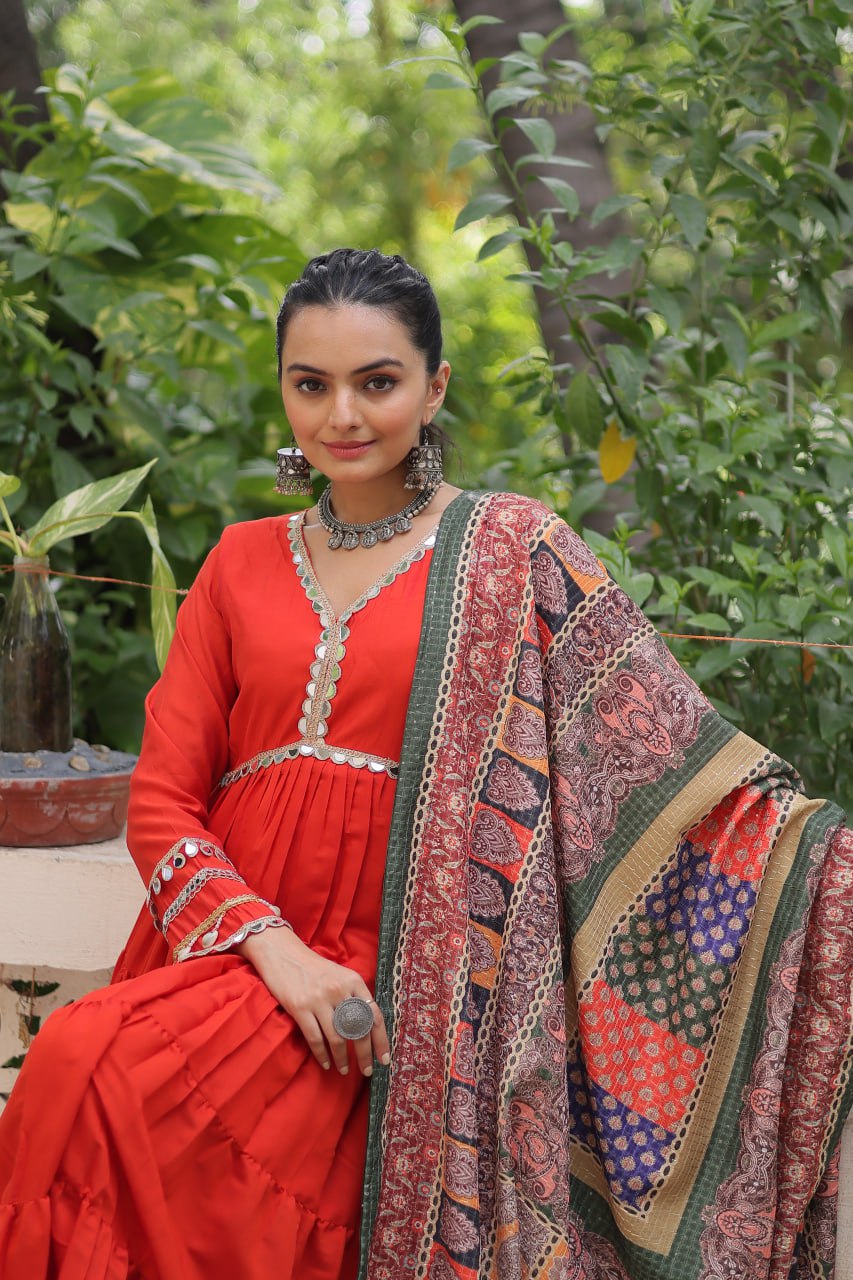 Roman Fabrics Gown with Maslin Crochet Dupatta