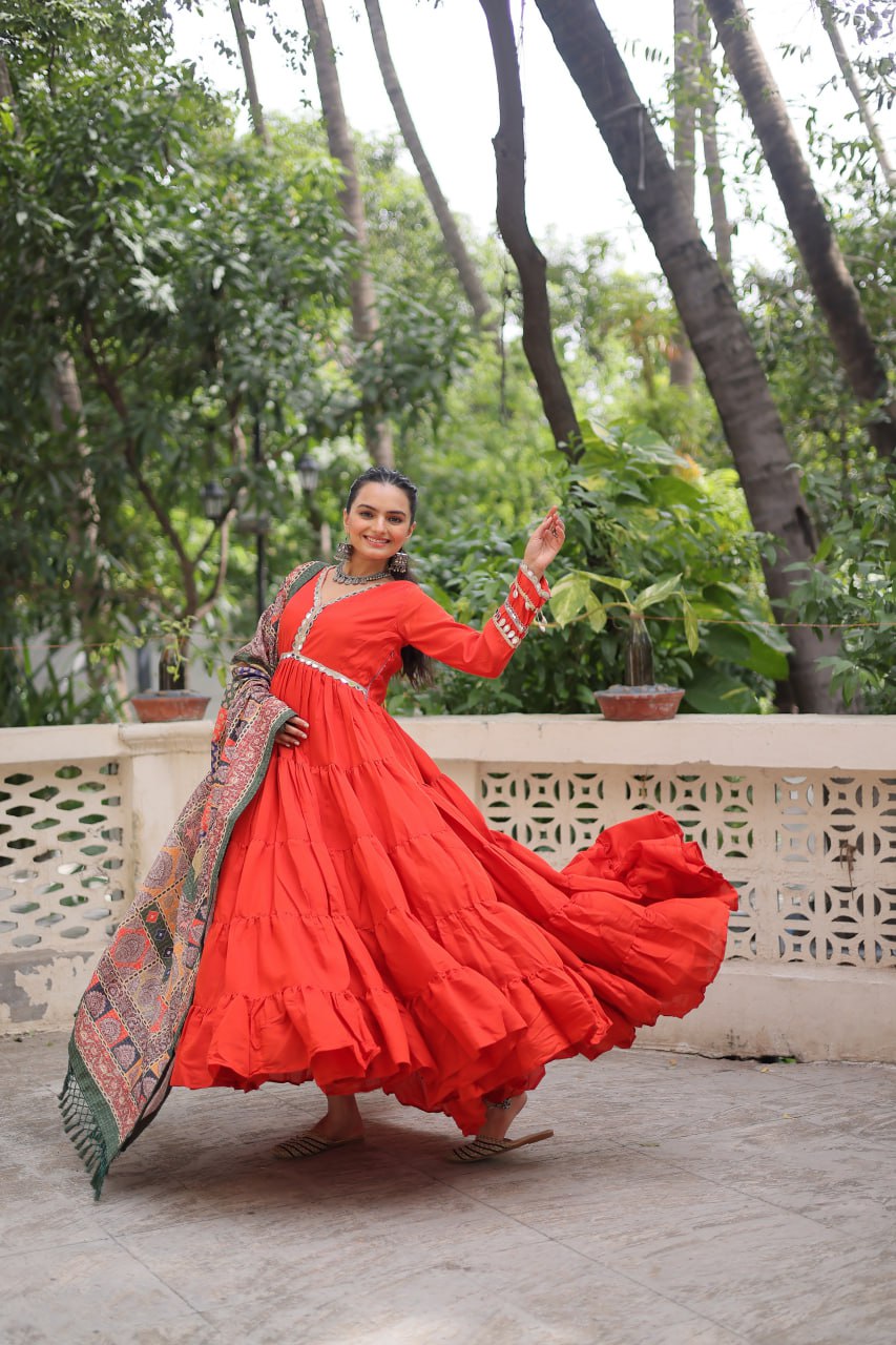 Roman Fabrics Gown with Maslin Crochet Dupatta