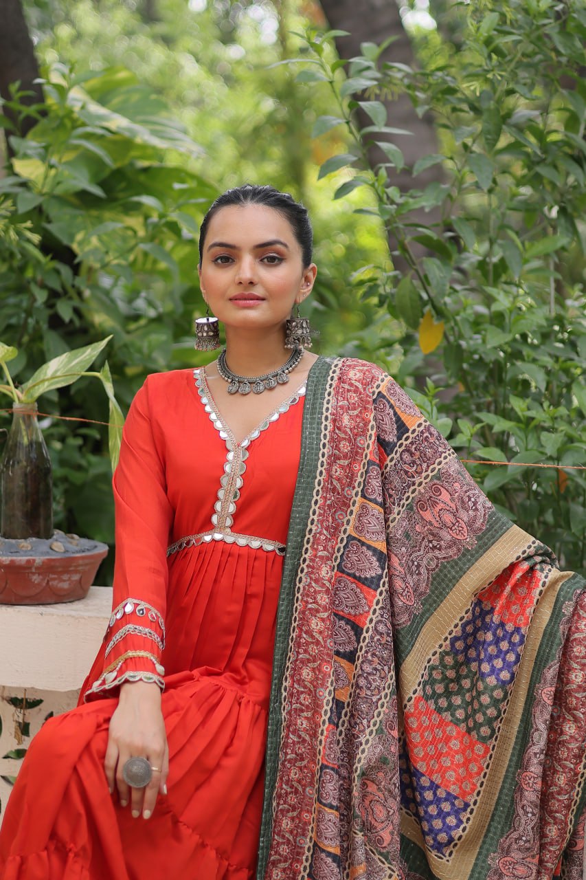 Roman Fabrics Gown with Maslin Crochet Dupatta