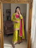 Roman Glass Sharara Suit with Mirror Work