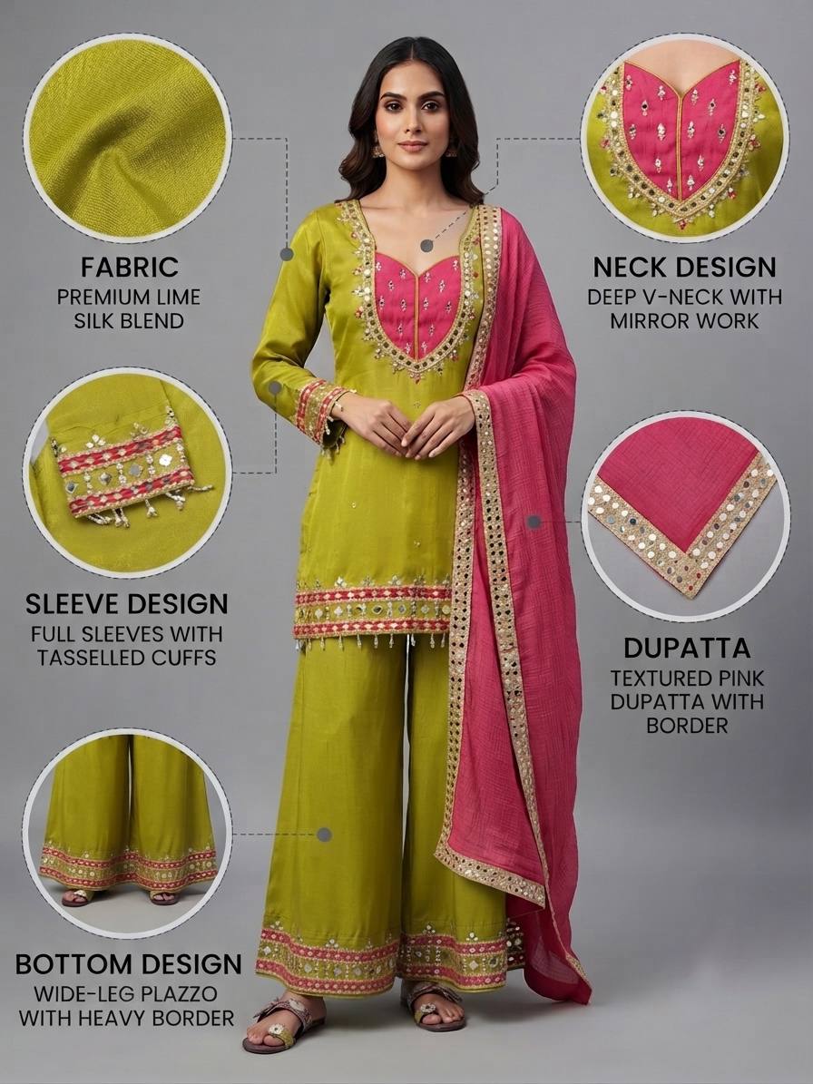 Roman Glass Sharara Suit with Mirror Work
